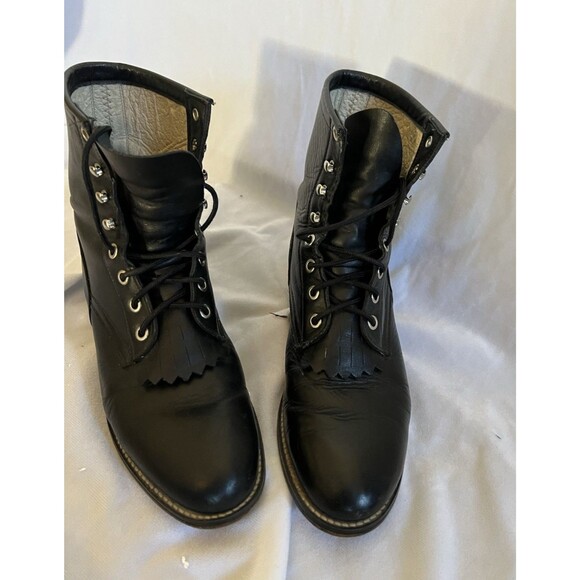 Justin Boots Style 506, lace‑up roper/cowboy boots with kiltie fringe, 6D - Picture 1 of 11